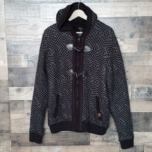 NWOT Buffalo David Bitton Sherpa lined Knit Toggle full zip Hooded sweater sz M